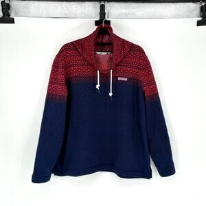 Vineyard Vines Fair Isle Red & Blue Cowl Neck Fleece-Lined Sweater - Size XL